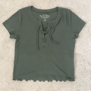 Army Green Lace up Shirt
